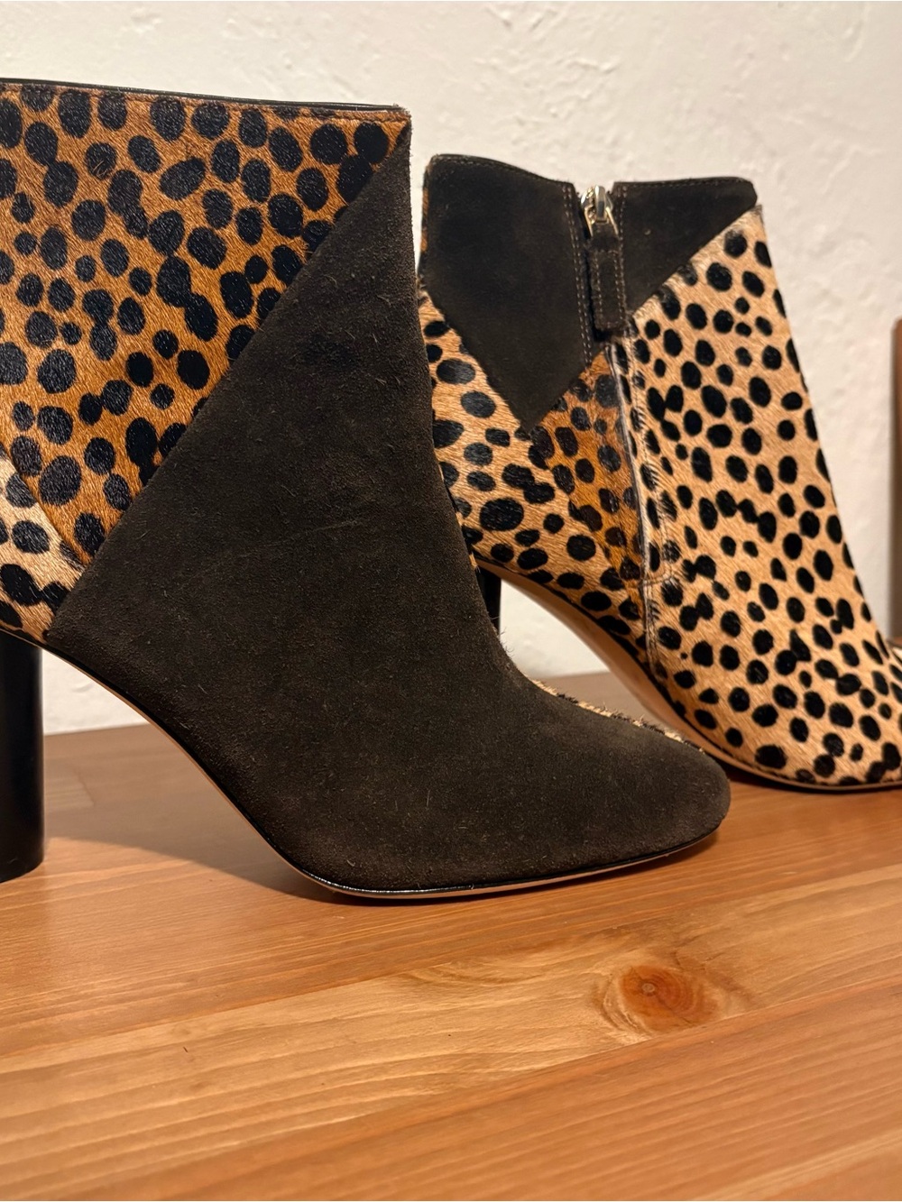 Ulla Johnson Leather Animal Print Zip Ankle Boots Almond Toe EU 37 Women